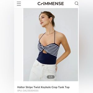 Halter Stripe Twist Keyhole Crop Tank Top